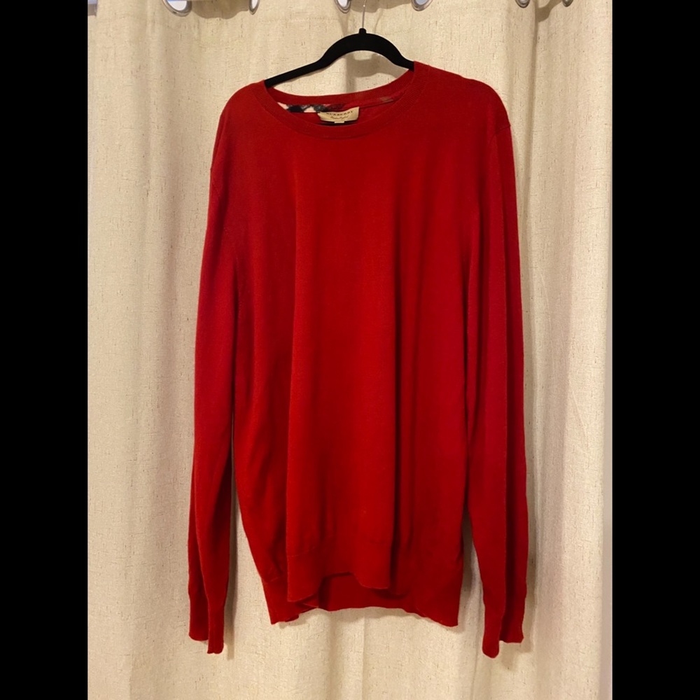 100% Cashmere Red Burberry Mens Sweater